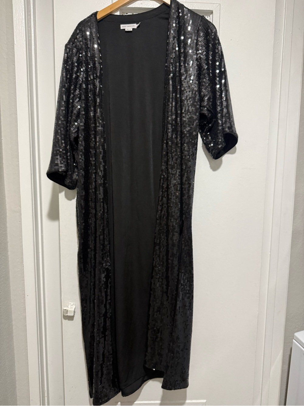 Good American Black Sequin Open-Front Duster